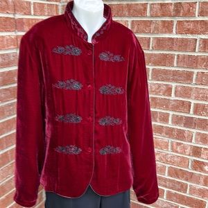 Alexandra Bartlett Maroon/Black Special Occasion Velvet Mandarin Jacket